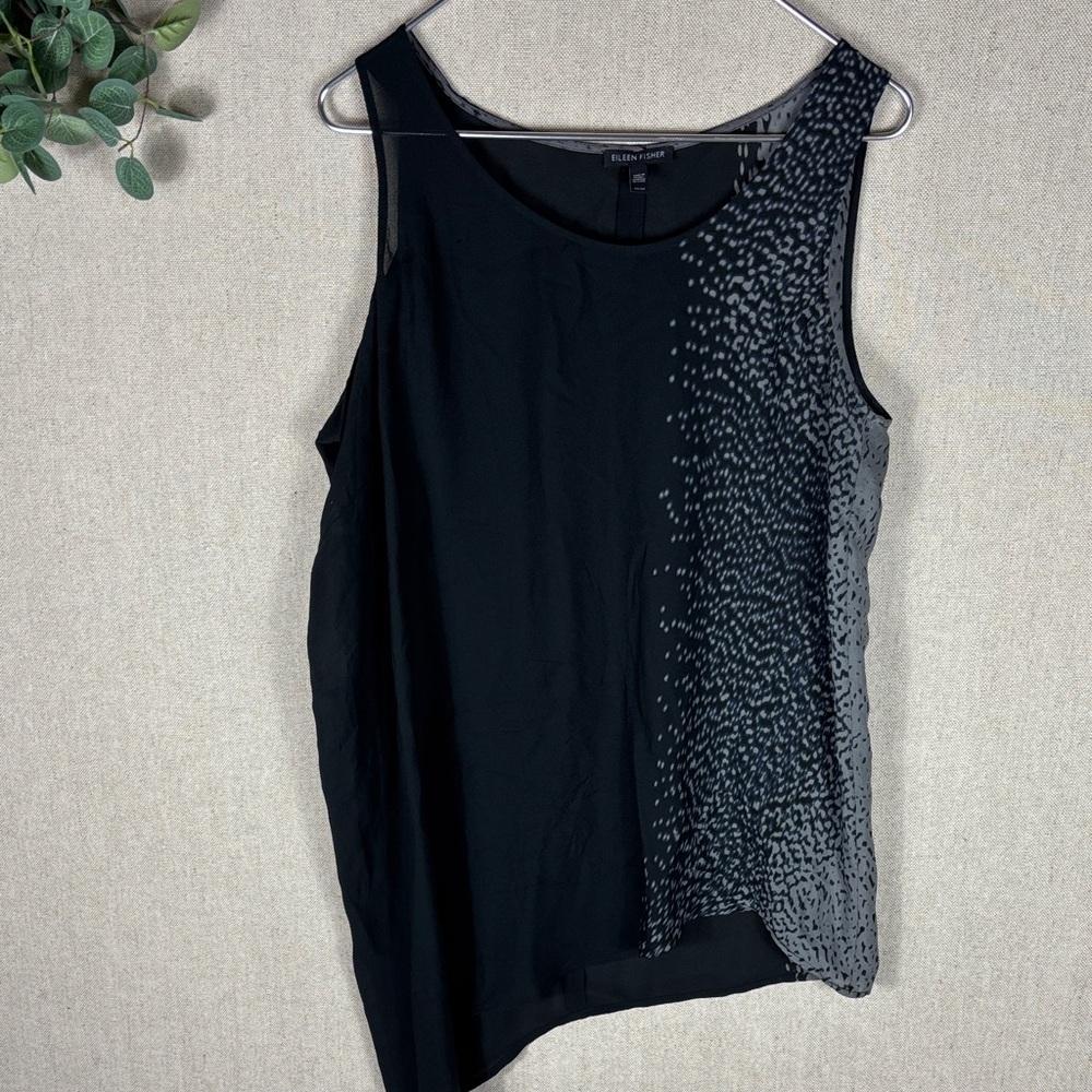 Eileen Fisher > Black Silk Asymmetrical Sleeveless Top Medium - Picture 8 of 11